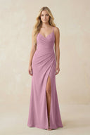 Ruched Sheath Spaghetti Strap Chiffon Bridesmaid Dress in Vintage Mauve - SHE IS ME BRIDESMAID DRESSES