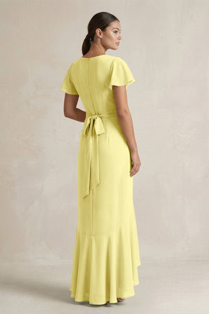 Rufffled V - Neck Sheath Chiffon Bridesmaid Dress in Buttercup - SHE IS ME Bridesmaid Dresses