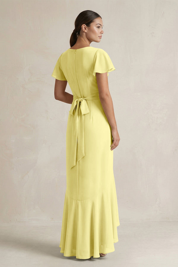 Rufffled V - Neck Sheath Chiffon Bridesmaid Dress in Buttercup - SHE IS ME Bridesmaid Dresses