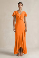 Rufffled V - Neck Sheath Chiffon Bridesmaid Dress in Cinnamon - SHE IS ME Bridesmaid Dresses