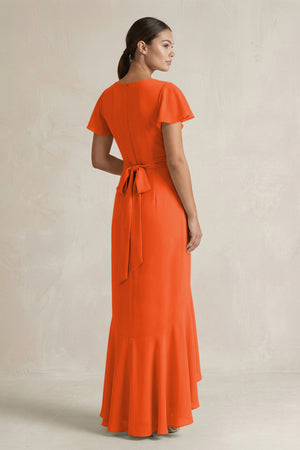 Rufffled V-Neck Sheath Chiffon Bridesmaid Dress in Cinnamon (2) | KISSBRIDAL