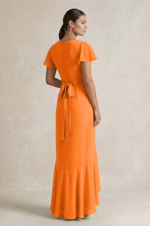 Rufffled V - Neck Sheath Chiffon Bridesmaid Dress in Cinnamon - SHE IS ME Bridesmaid Dresses