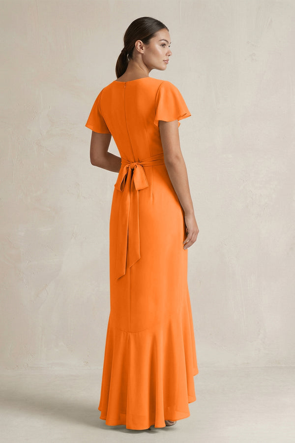 Rufffled V - Neck Sheath Chiffon Bridesmaid Dress in Cinnamon - SHE IS ME Bridesmaid Dresses