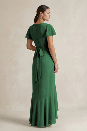 Rufffled V - Neck Sheath Chiffon Bridesmaid Dress in Dark Green - SHE IS ME Bridesmaid Dresses