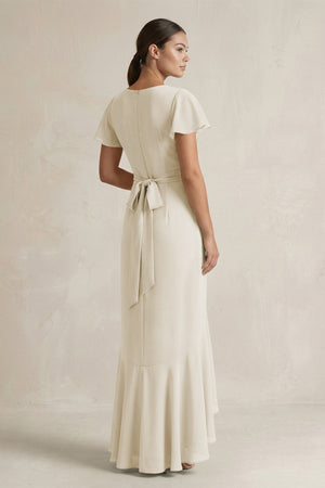 Rufffled V - Neck Sheath Chiffon Bridesmaid Dress in Dove Gray - SHE IS ME Bridesmaid Dresses