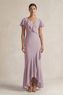 Rufffled V - Neck Sheath Chiffon Bridesmaid Dress in Dusk - SHE IS ME Bridesmaid Dresses