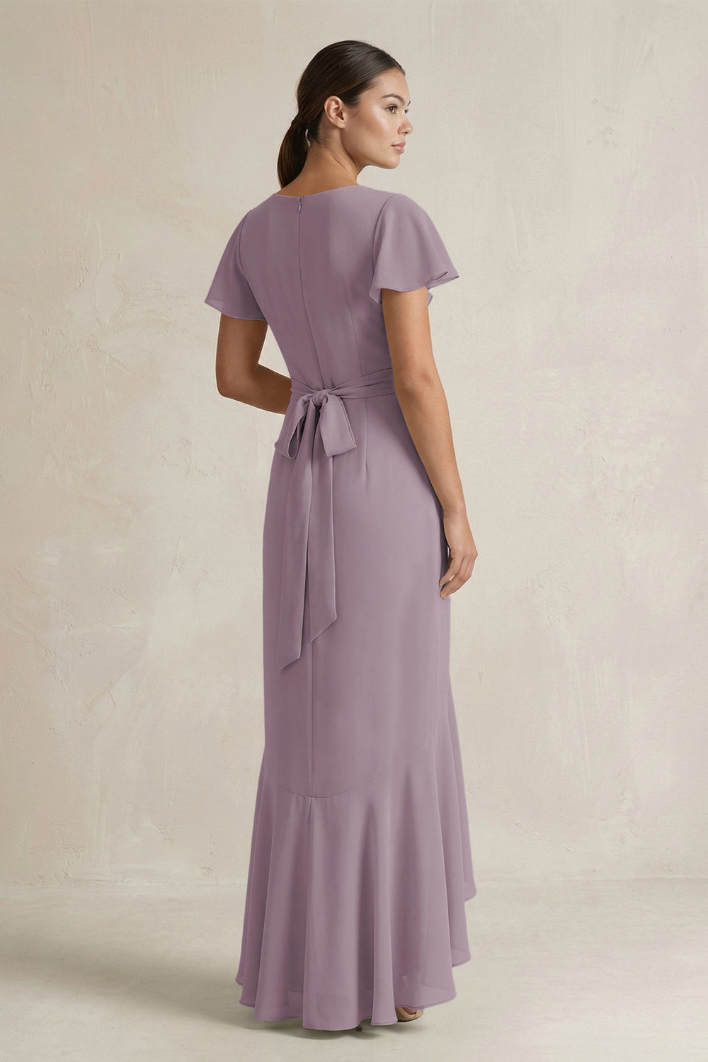 Rufffled V-Neck Sheath Chiffon Bridesmaid Dress in Dusk