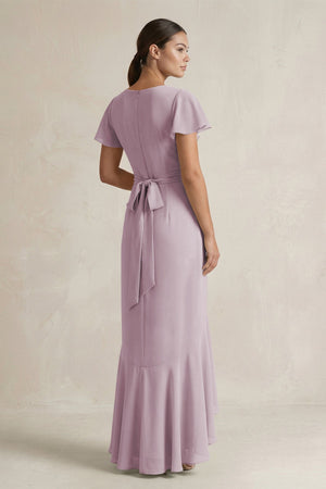 Rufffled V - Neck Sheath Chiffon Bridesmaid Dress in Dusk - SHE IS ME Bridesmaid Dresses