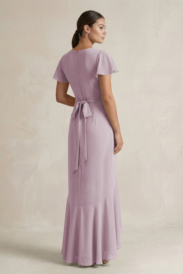 Rufffled V - Neck Sheath Chiffon Bridesmaid Dress in Dusk - SHE IS ME Bridesmaid Dresses