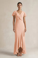 Rufffled V - Neck Sheath Chiffon Bridesmaid Dress in English Rose - SHE IS ME Bridesmaid Dresses