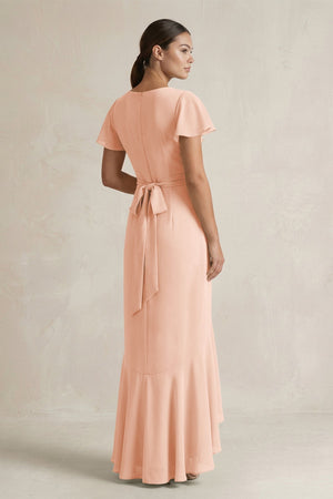 Rufffled V - Neck Sheath Chiffon Bridesmaid Dress in English Rose - SHE IS ME Bridesmaid Dresses