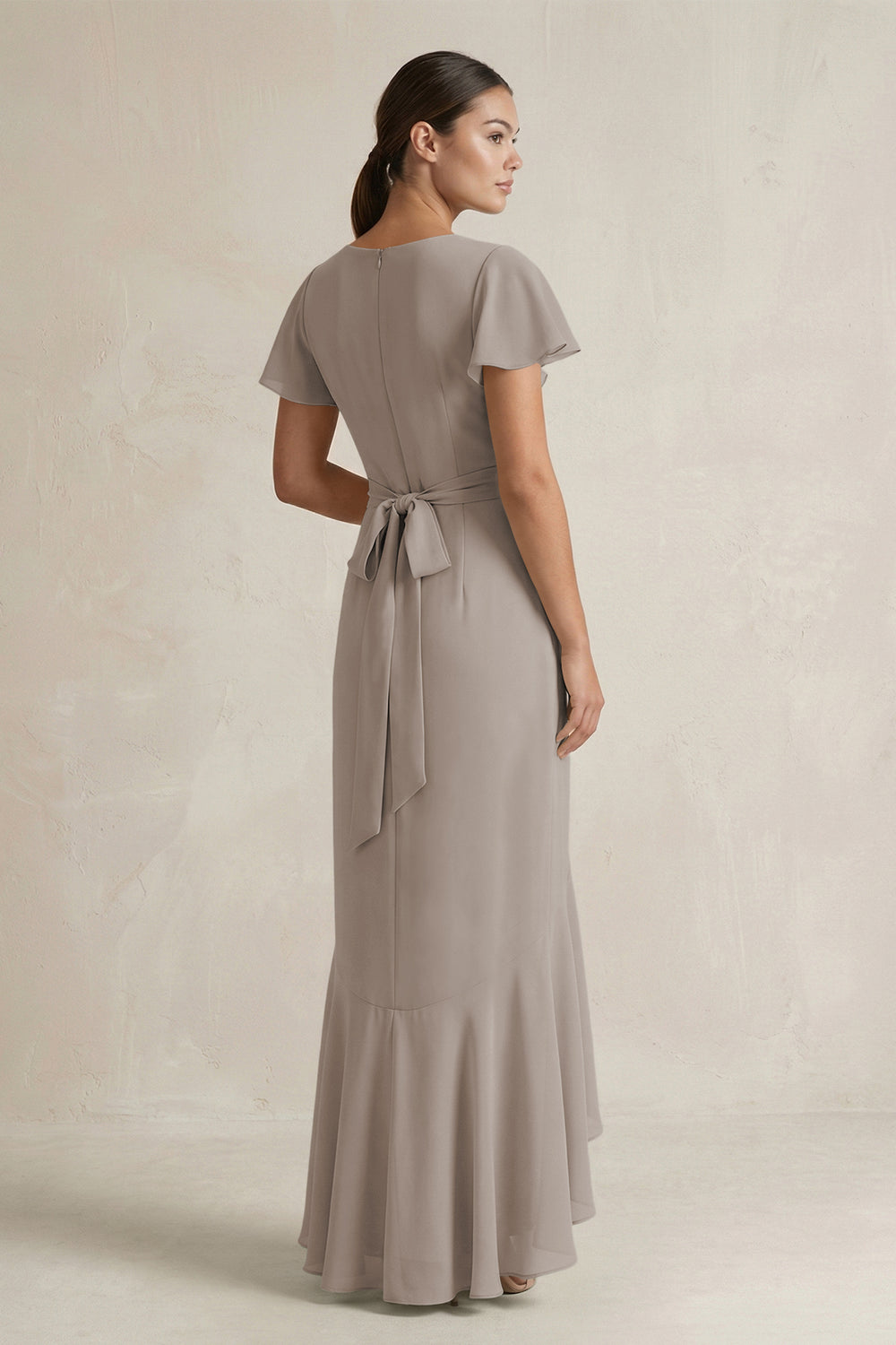 Rufffled V-Neck Sheath Chiffon Bridesmaid Dress in Frost