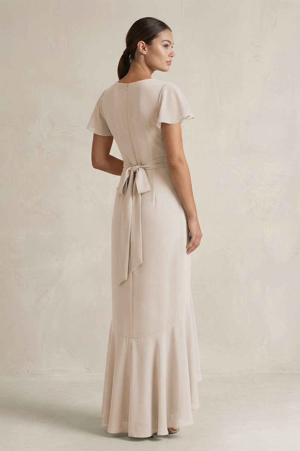 Rufffled V - Neck Sheath Chiffon Bridesmaid Dress in Frost - KISS BRIDAL Bridesmaid Dresses