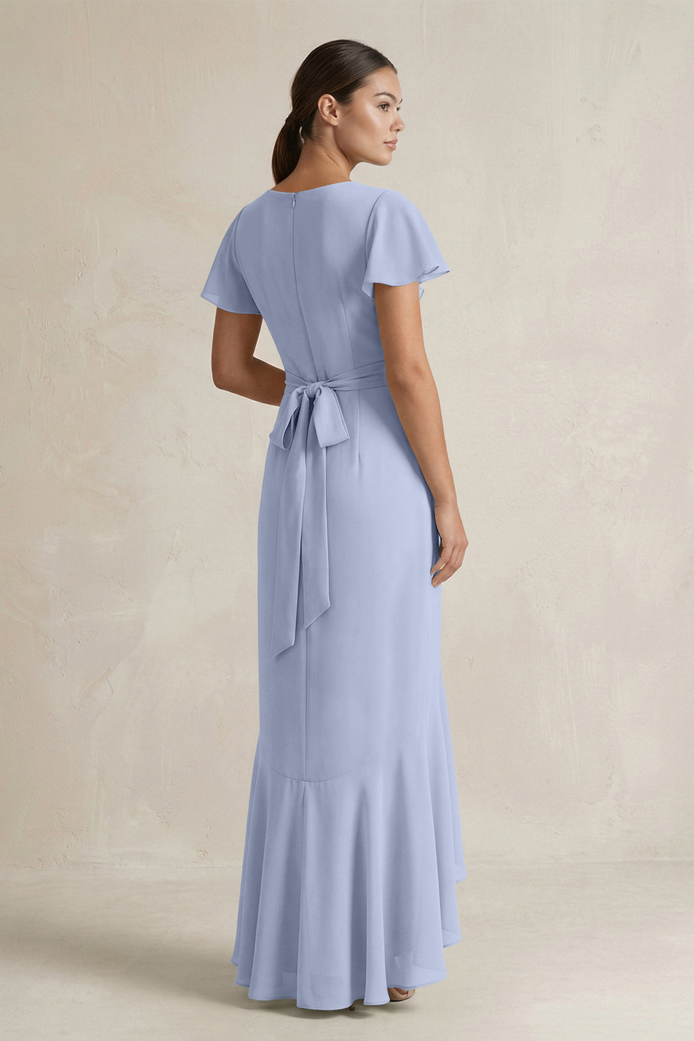 Rufffled V-Neck Sheath Chiffon Bridesmaid Dress in Ice