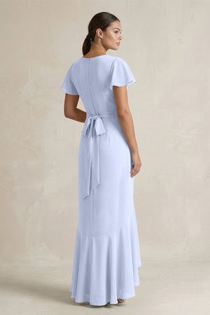 Rufffled V - Neck Sheath Chiffon Bridesmaid Dress in Ice - SHE IS ME Bridesmaid Dresses
