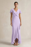 Rufffled V - Neck Sheath Chiffon Bridesmaid Dress in Lavender - SHE IS ME Bridesmaid Dresses