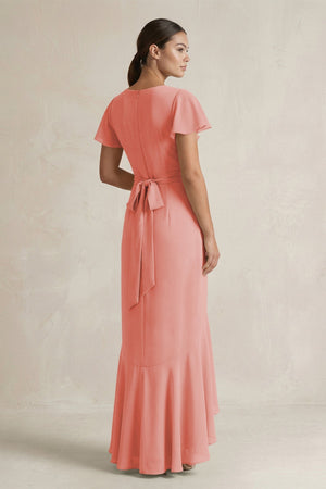 Rufffled V - Neck Sheath Chiffon Bridesmaid Dress in Mulberry - SHE IS ME Bridesmaid Dresses