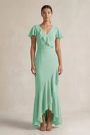Rufffled V - Neck Sheath Chiffon Bridesmaid Dress in Pale Pistachio - SHE IS ME Bridesmaid Dresses
