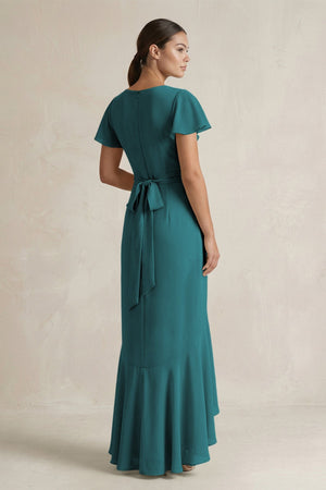 Rufffled V - Neck Sheath Chiffon Bridesmaid Dress in Pine - SHE IS ME Bridesmaid Dresses