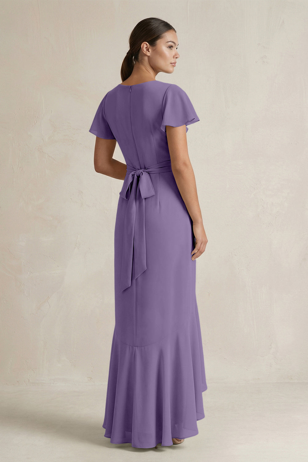 Rufffled V-Neck Sheath Chiffon Bridesmaid Dress in Tahiti