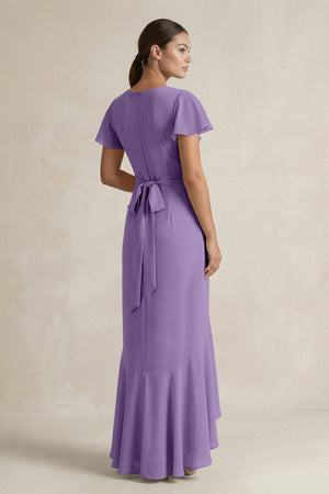 Rufffled V - Neck Sheath Chiffon Bridesmaid Dress in Tahiti - SHE IS ME Bridesmaid Dresses