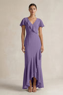Rufffled V-Neck Sheath Chiffon Bridesmaid Dress in Tahiti | KISSBRIDAL