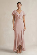 Rufffled V - Neck Sheath Chiffon Bridesmaid Dress in Toffee - SHE IS ME Bridesmaid Dresses