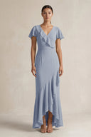 Rufffled V - Neck Sheath Chiffon Bridesmaid Dress in Twilight - SHE IS ME Bridesmaid Dresses