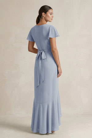 Rufffled V - Neck Sheath Chiffon Bridesmaid Dress in Twilight - SHE IS ME Bridesmaid Dresses
