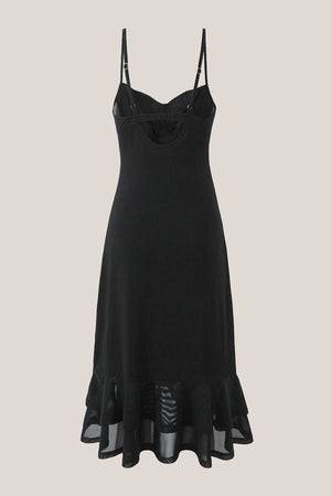 Ruffled A - Line Cotton Midi Dress in Black - SHE IS ME Dresses