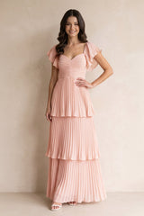 Ruffled A-Line Flutter Sleeves Chiffon Maxi Dress in Rose Petal – KISS BRIDAL