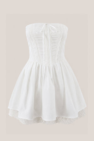 Ruffled A-Line Strapless Cotton Mini Dress in White– SHE IS ME Dresses