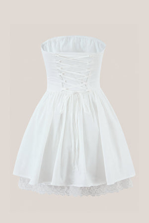Ruffled A-Line Strapless Cotton Mini Dress in White– SHE IS ME Dresses