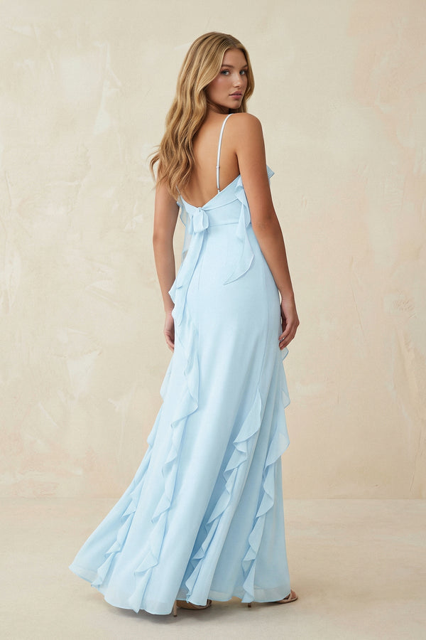 Ruffled Cami Strap Chiffon Sheath Bridesmaid Dress - KISS BRIDAL Bridesmaid Dresses