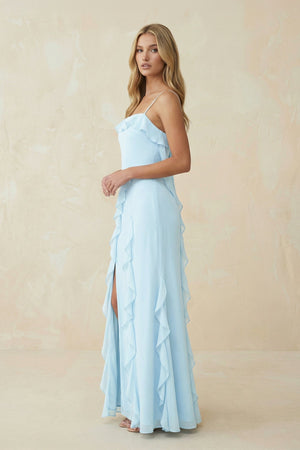Ruffled Cami Strap Chiffon Sheath Bridesmaid Dress - KISS BRIDAL Bridesmaid Dresses