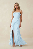 Ruffled Cami Strap Chiffon Sheath Bridesmaid Dress - KISS BRIDAL Bridesmaid Dresses
