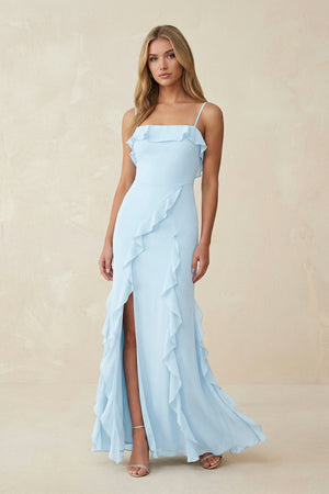 Ruffled Cami Strap Chiffon Sheath Bridesmaid Dress - KISS BRIDAL Bridesmaid Dresses