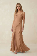 Ruffled Cami Strap Chiffon Sheath Bridesmaid Dress in Bronzer - SHE IS ME Bridesmaid Dresses