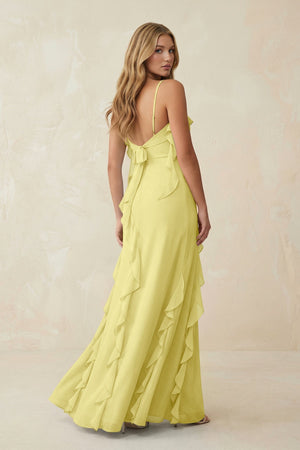 Ruffled Cami Strap Chiffon Sheath Bridesmaid Dress in Buttercup - SHE IS ME Bridesmaid Dresses