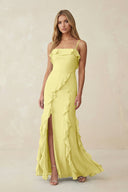 Ruffled Cami Strap Chiffon Sheath Bridesmaid Dress in Buttercup - SHE IS ME Bridesmaid Dresses
