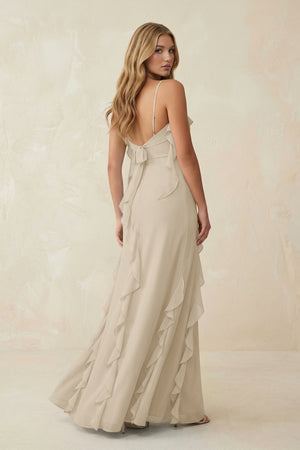 Ruffled Cami Strap Chiffon Sheath Bridesmaid Dress in Champagne - SHE IS ME Bridesmaid Dresses