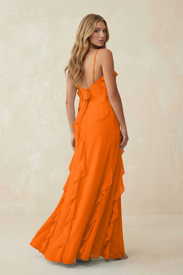Ruffled Cami Strap Chiffon Sheath Bridesmaid Dress in Cinnamon - SHE IS ME Bridesmaid Dresses