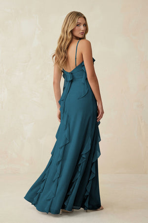 Ruffled Cami Strap Chiffon Sheath Bridesmaid Dress in Dark Teal - SHE IS ME Bridesmaid Dresses