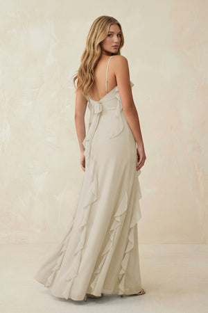 Ruffled Cami Strap Chiffon Sheath Bridesmaid Dress in Dove Gray - SHE IS ME Bridesmaid Dresses