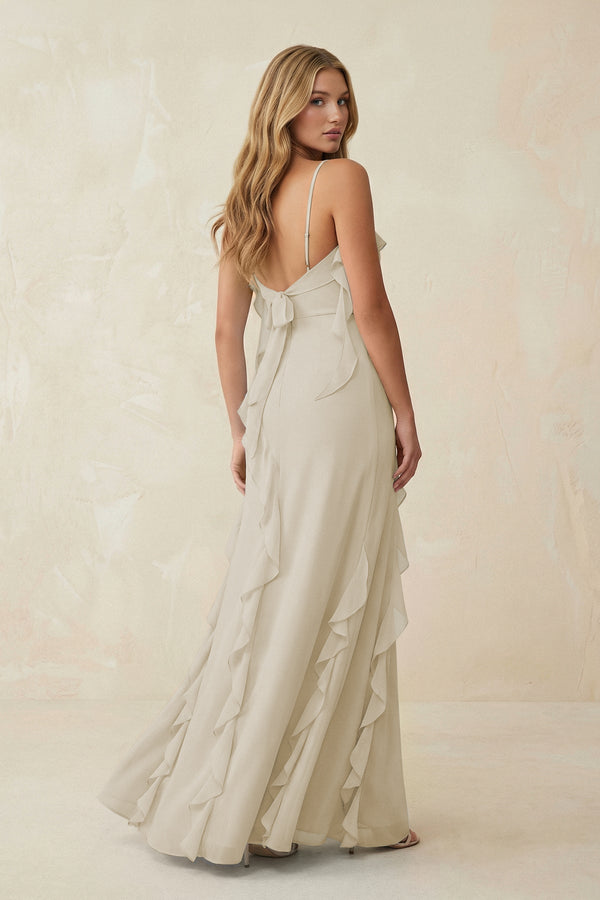 Ruffled Cami Strap Chiffon Sheath Bridesmaid Dress in Dove Gray - SHE IS ME Bridesmaid Dresses