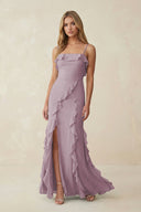 Ruffled Cami Strap Chiffon Sheath Bridesmaid Dress in Dusk - SHE IS ME Bridesmaid Dresses