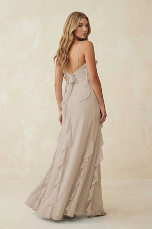Ruffled Cami Strap Chiffon Sheath Bridesmaid Dress in Frost - SHE IS ME Bridesmaid Dresses