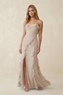 Ruffled Cami Strap Chiffon Sheath Bridesmaid Dress in Frost - SHE IS ME Bridesmaid Dresses