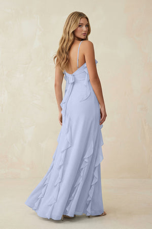 Ruffled Cami Strap Chiffon Sheath Bridesmaid Dress in Ice - SHE IS ME Bridesmaid Dresses