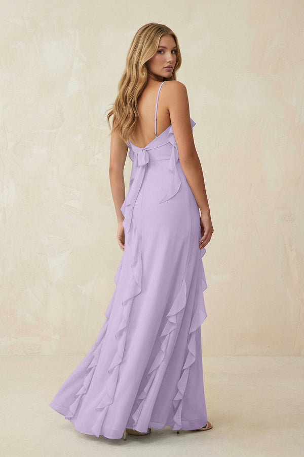 Ruffled Cami Strap Chiffon Sheath Bridesmaid Dress in Lavender - SHE IS ME Bridesmaid Dresses